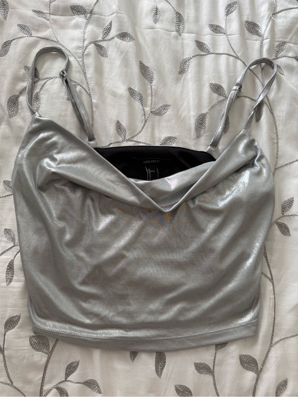 Forever 21 Silver Metallic Cowl Neck Tank Top